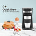Quick Brew up to 14oz of fresh coffee. Coffee maker with pancake, strawberries and boiled egg.