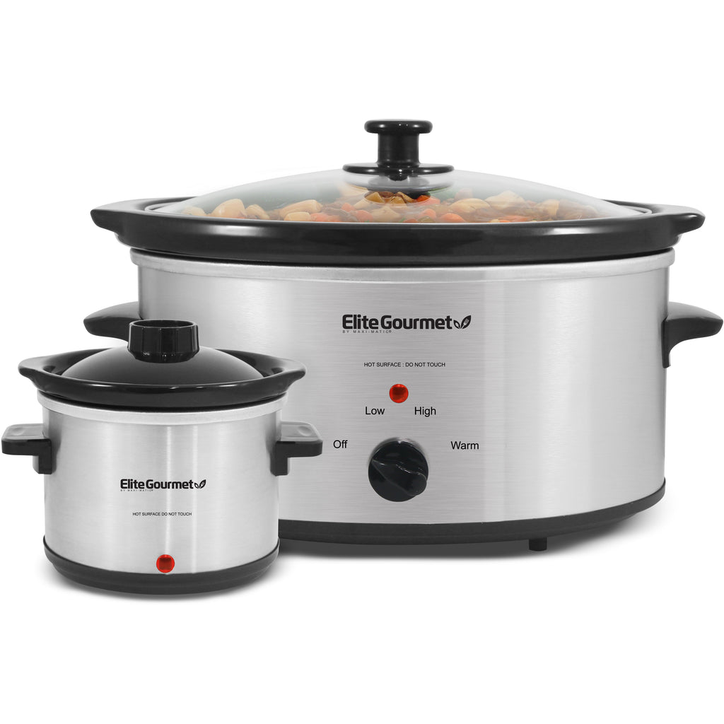 5Qt. Slow Cooker with stew inside, plus 0.75Qt Mini Dipper